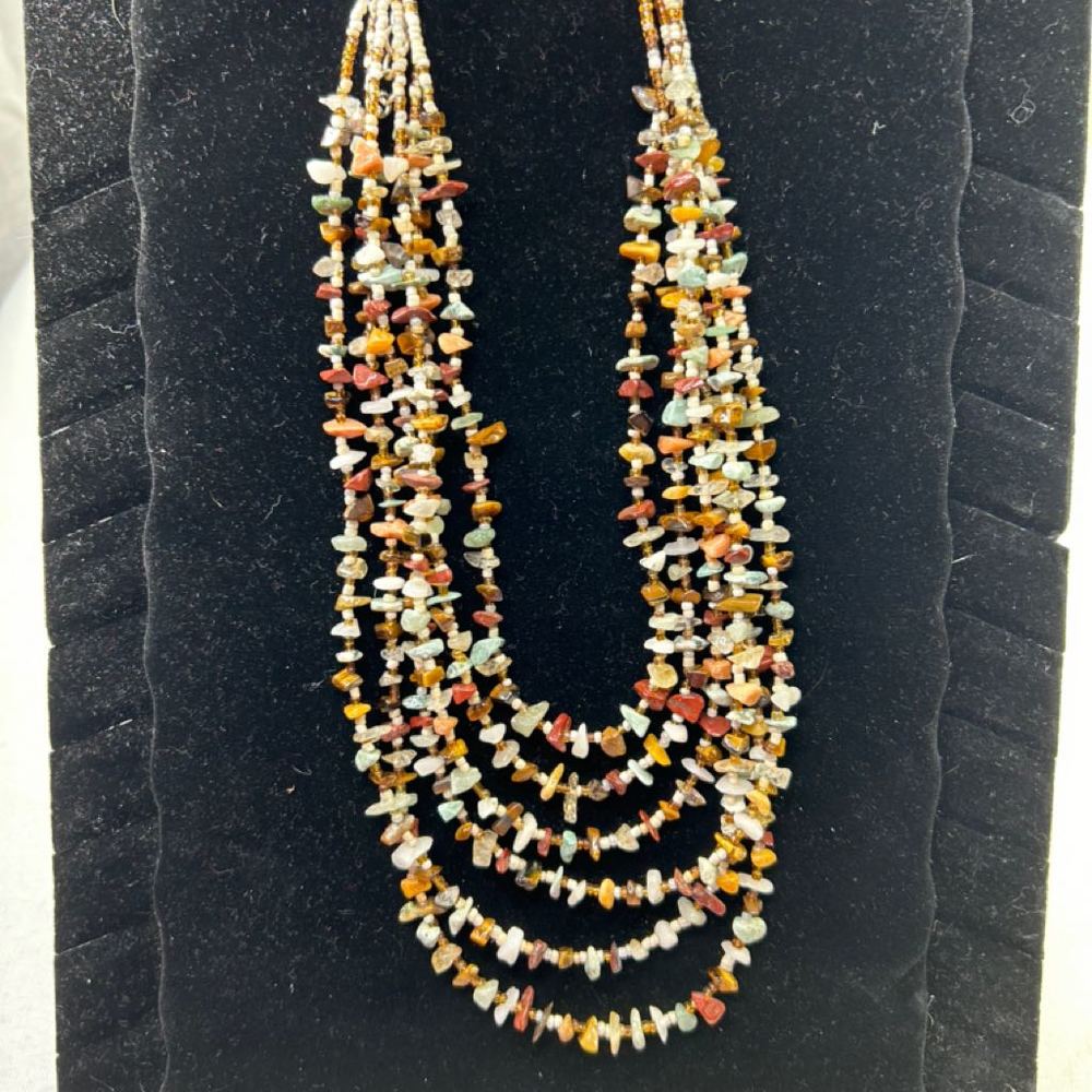 Elegant Chico’s Multi-Strand Necklace with Polished Stones Multi Color